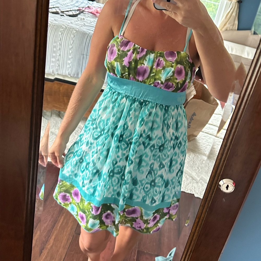 Blue and Purple Sleeveless Halter Sundress